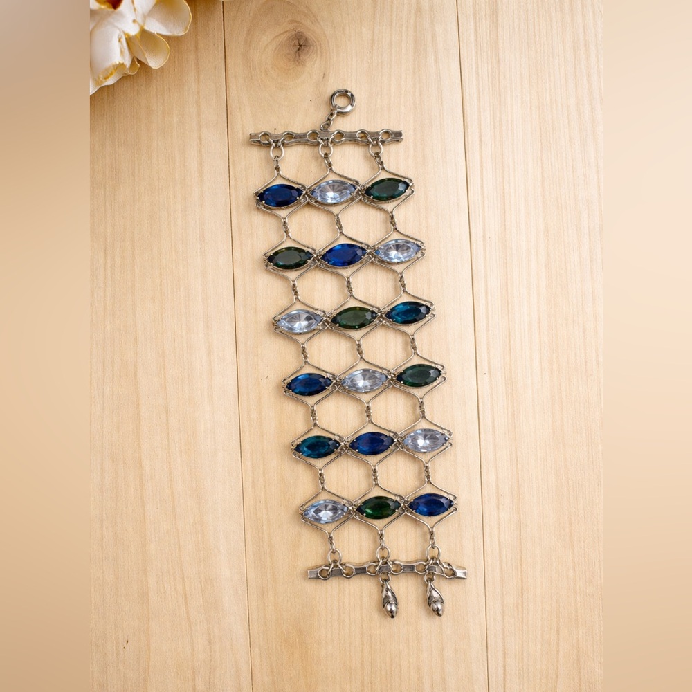 Express Blue Green Crystal Statement Bracelet Silver Y2K Boho Glam Jewelry